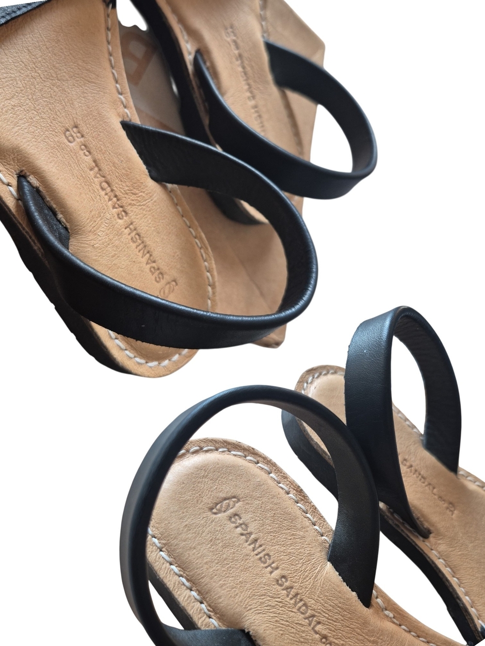 Spanish Sandals Black Leather Studded Avarca Slingback Flats Artisan 39, 8.5/9 - Picture 7 of 9